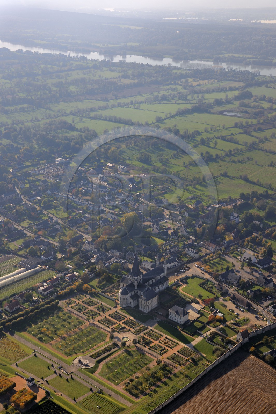 France, Seine-Maritime, Saint-Martin-de-Boscherville, Saint-Georges de Boscherville Abbey of the 12th century (aerial view)