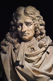 France, Aisne, Château-Thierry, Jean de La Fontaine Museum - city of Chateau-Thierry, Bust (patinated plaster) of Jean de La Fontaine by sculptor Louis Pierre Deseine