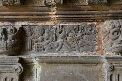 France, Finistere, Guimiliau, bas-relief or low relief under the south porch of the church in the Parish close (enclos paroissial)