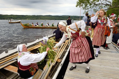 Sweden, Dalarna County, Leksand, the most popular in Sweden midsummer celebrations, transfer in the old church Boats on Lake Siljan