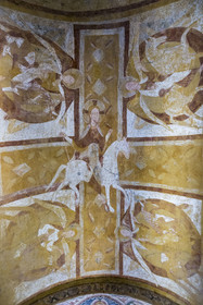 France, Yonne, Auxerre, Saint-Etienne Cathedral, fresco of Christ on horseback from the vault of the Romanesque crypt (12th century)