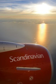 Sweden, Vasterbotten County, SAS flight approaching Umea (aerial view)