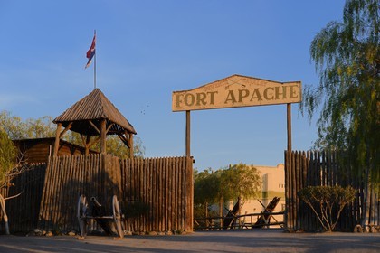 Spain, Andalusia, Almeria Province, Tabernas Desert, Parque Oasys Mini-Hollywood, a village of the West entirely built for the movie Once Upon a Time in the West by Sergio Leone, today converted into a Far West Amusement park