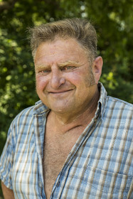 France, Morbihan, Locoal-Mendon, the sculptor and stonemason Gueho Patrick