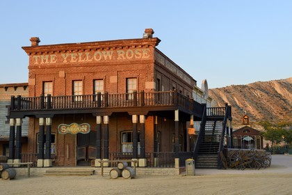 Spain, Andalusia, Almeria Province, Tabernas Desert, Parque Oasys Mini-Hollywood, a village of the West entirely built for the movie Once Upon a Time in the West by Sergio Leone, today converted into a Far West Amusement park