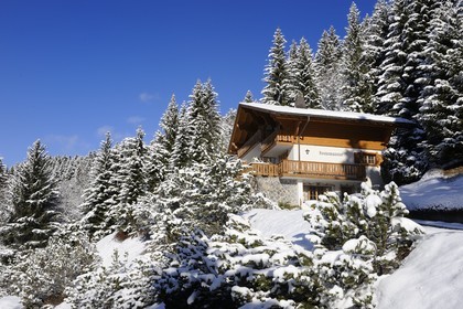 Switzerland, Canton of Vaud, Villars sur Ollon, chalet in the snow