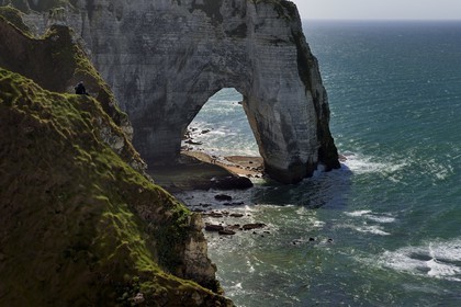 France, Seine-Maritime, Pays de Caux, Alabaster Coast (Cote d'Albatre), Etretat, Manneporte seen from the Aval cliff (falaise d'Aval)