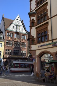 Germany, Baden-Wurttemberg, Freiburg im Breisgau, tram on the street Kaiser-Joseph Strasse