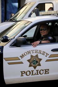 Etats-Unis, Californie, Monterey, voiture de police dans Cannery Row