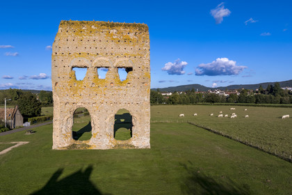 France, Saone et Loire, Autun, the Gallo-Roman temple known as Janus, the first construction of which dates back to the Gallic era in the 3rd century BC (aerial view)