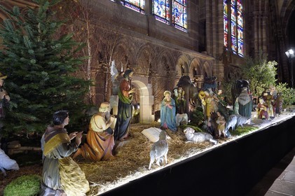 France, Bas Rhin, Strasbourg, old town listed as World Heritage by UNESCO, Notre Dame Cathedral, the nativity scene installed in the Nave for Christmas