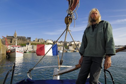 France, Manche, Cotentin, Granville, fishing port, wet dock at the bottom of the Haute Ville (Upper Town)