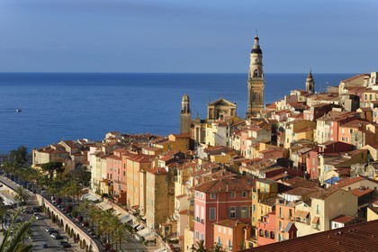 France, Alpes-Maritimes, Menton, old town dominated by the St Michel Basilica