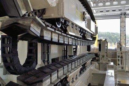 Norway, Ostfold County, Halden, Nexans Aurora cable-laying vessel, high capacity submarine cables capstan for deep water laying