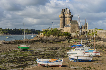 France, Ille et Vilaine, Cote d'Emeraude (Emerald Coast), Saint Malo, Saint-Servan district, the port and the Solidor Tower built in 1382, Cap-Hornier Long-Course International Museum
