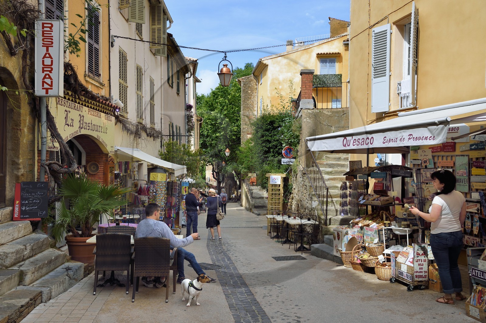 France, Var (83), Bormes-les-Mimosas, la rue Carnot, rue principale de la vieille ville