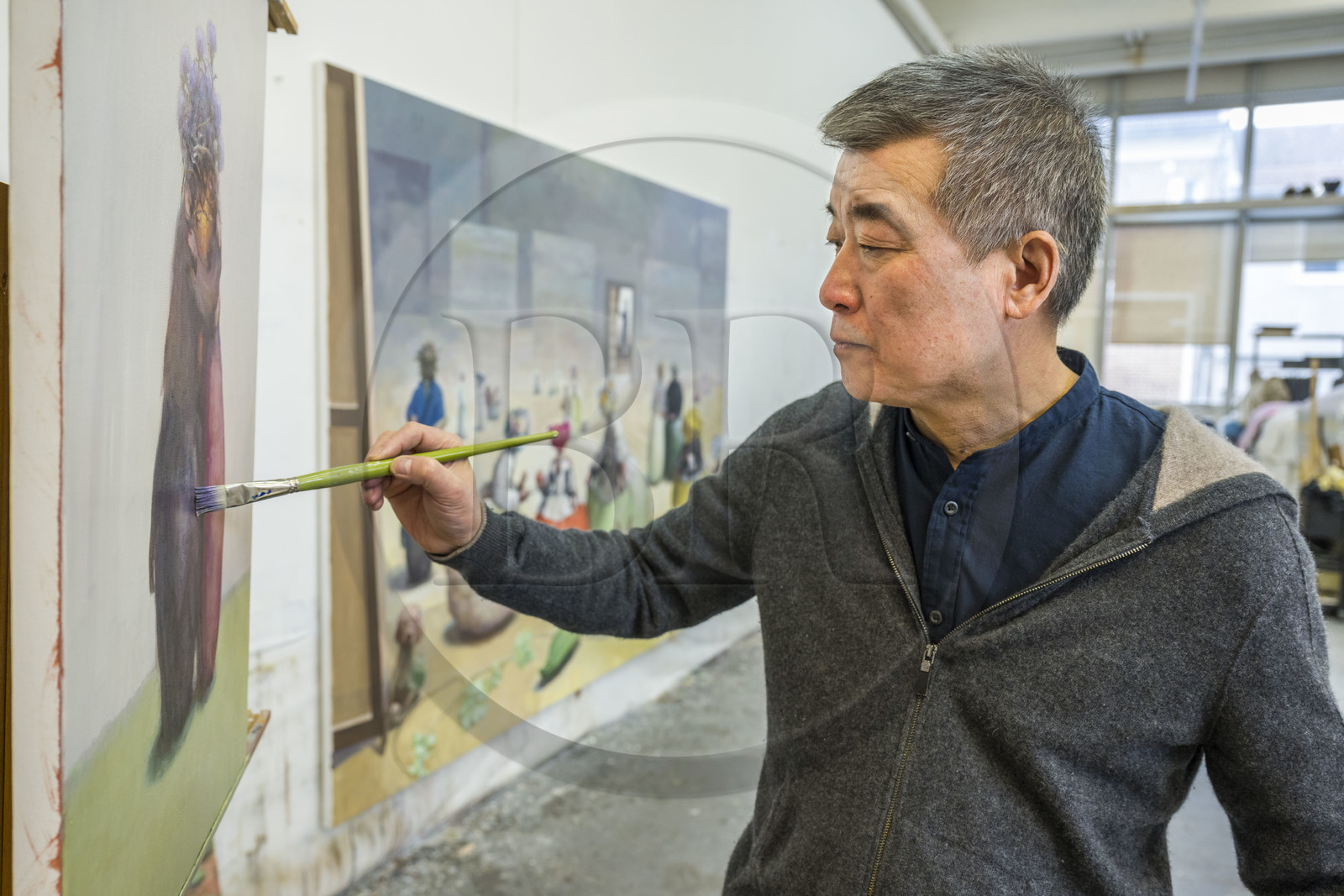 France, the painter Xiao Fan Ru in his workshop in Les Lilas near Paris