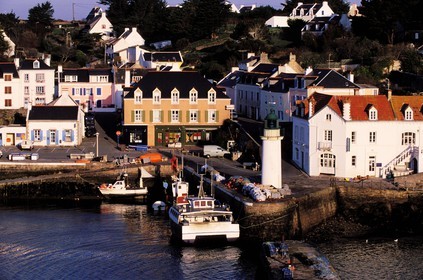 France, Morbihan, Belle Ile island, Sauzon's harbour early in the morning