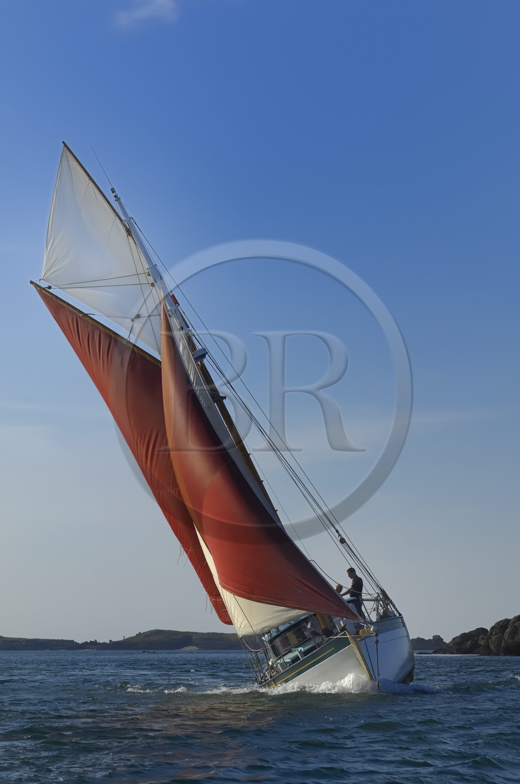 France, Manche (50), archipel des îles Chausey, le Courrier des Iles dessiné par le peintre de la marine Marin Marie