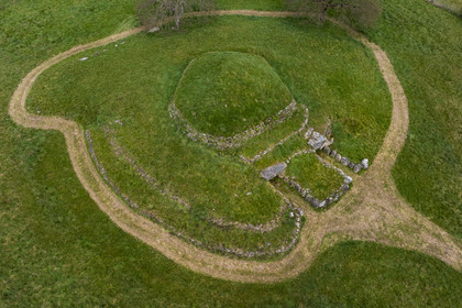 France, Loire-Atlantique, Saint-Nazaire, the megalithic monument of the Tumulus of Dissignac dated 4700-4500 years BC and composed of two twin burial chambers (aerial view)