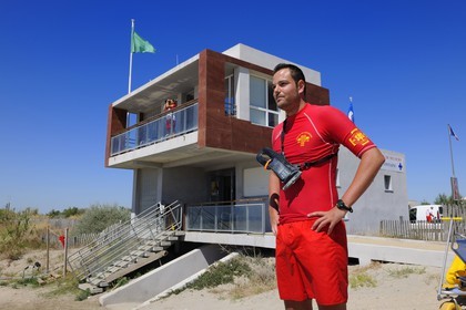France, Hérault (34), Sète, Bastien Maneca chef du poste de secours de la plage de la Fontaine le long de la promenade de Villeroy