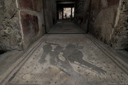 Italy, Campania, Pompei, archeological site listed as World Heritage by UNESCO, house of the Tragic Poet, the mosaic Cave Canem (beware of the dog)