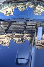 Principality of Monaco, Monaco, Societe des Bains de Mer de Monaco, the Casino reflecting off the hood of a luxury car, Compulsory Mention : Societe des Bains de Mer de Monaco