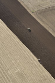 France, Morbihan, La Trinité-Porhoet, farming, plough (aerial view)