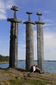 Norway, Rogaland County, Stavanger, giant swords by Fritz Roed (1983) in remembrance of Hafsfjord Battle in 872