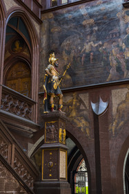 Suisse, Bâle, Marktplatz (place du marché), l'Hôtel de Ville (Rathaus), statue de Lucius Munatius Plancus