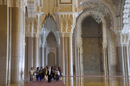 Morocco, Casablanca, Grand Hassan II Mosque, the Royal Gate in the background right