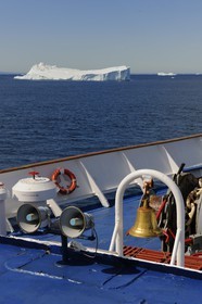 Greenland, Southern Region, cruise ship Princess Danae passing by icebergs of Farvel (Farewell) Cape