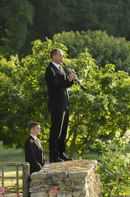 France, Indre et Loire, Lemere, Chateau du Rivau, musicians in gardens