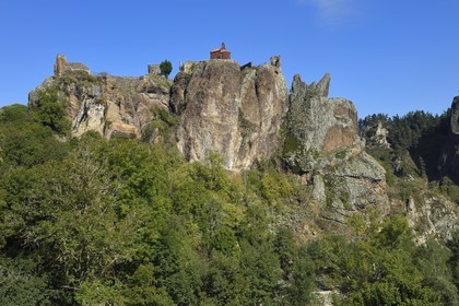 France, Haute Loire, Loire river Valley, Arlempdes, labelized the Most Beautiful Villages of France, ruins of the castle perched on a basalt rock (volcanic dyke)