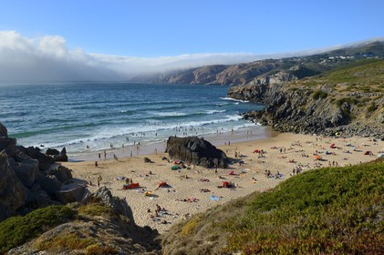 Portugal, région de Lisbonne, Cascais, petite plage sauvage de Abano au nord de la plage de Guincho sur la côte d'Estoril