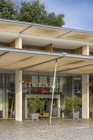 France, Herault, Montpellier, Port Marianne district, Hotel Courtyard by Marriott with contemporary architecture