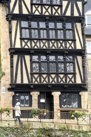 France, Finistere, Morlaix museum, 15th century half-timbered house with interior bridges called Maison a lanterne or Maison a pondalez, duchesse Anne (Reine Anne) House
