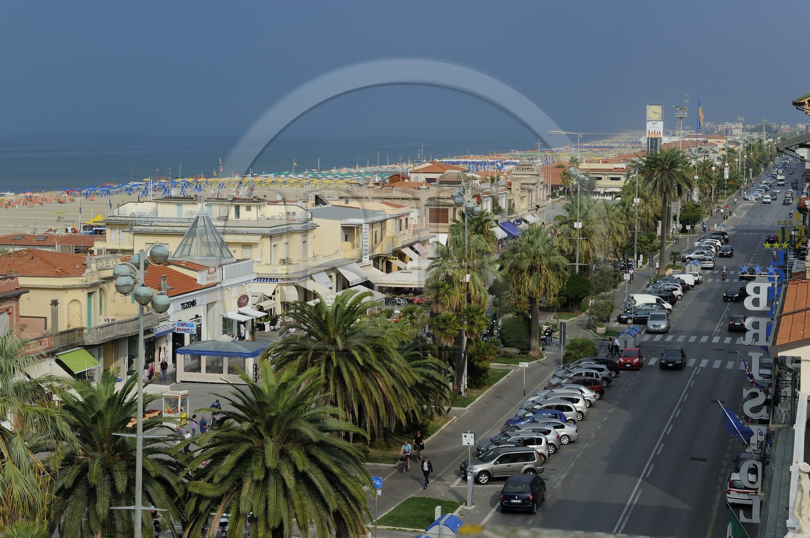 Italy, Tuscany, province of Lucca, seaside resort of Viareggio, the Passeggiata or promenade with its cafés and shops Italy, Tuscany, province of Lucca, seaside resort of Viareggio, the Passeggiata or promenade with its cafés and shops