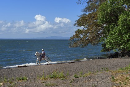 Nicaragua, Ometepe Island in Lake Nicaragua, rider along the lake