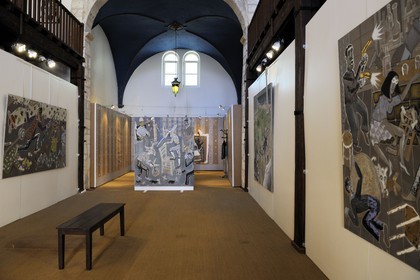 France, Hérault (34), Sète, musée de Frontignan, exposition de l' artiste peintre André Cervera Série couleur pour roman noir, ou du rififi sur la toile