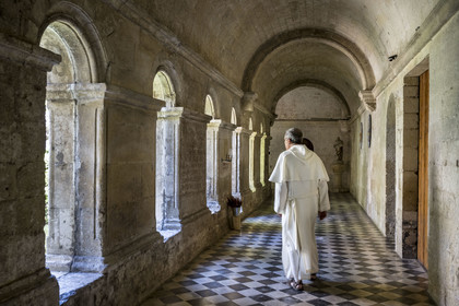 France, Bouches du Rhone, Tarascon, La Montagnette, Saint-Michel de Frigolet abbey, the 12th century cloister adjoining the Saint-Michel church