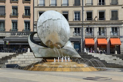 France, Rhone, Lyon, historical site listed as World Heritage by UNESCO, Place Louis Pradel, Fountain Beraudier work of the sculptor Ipoustéguy