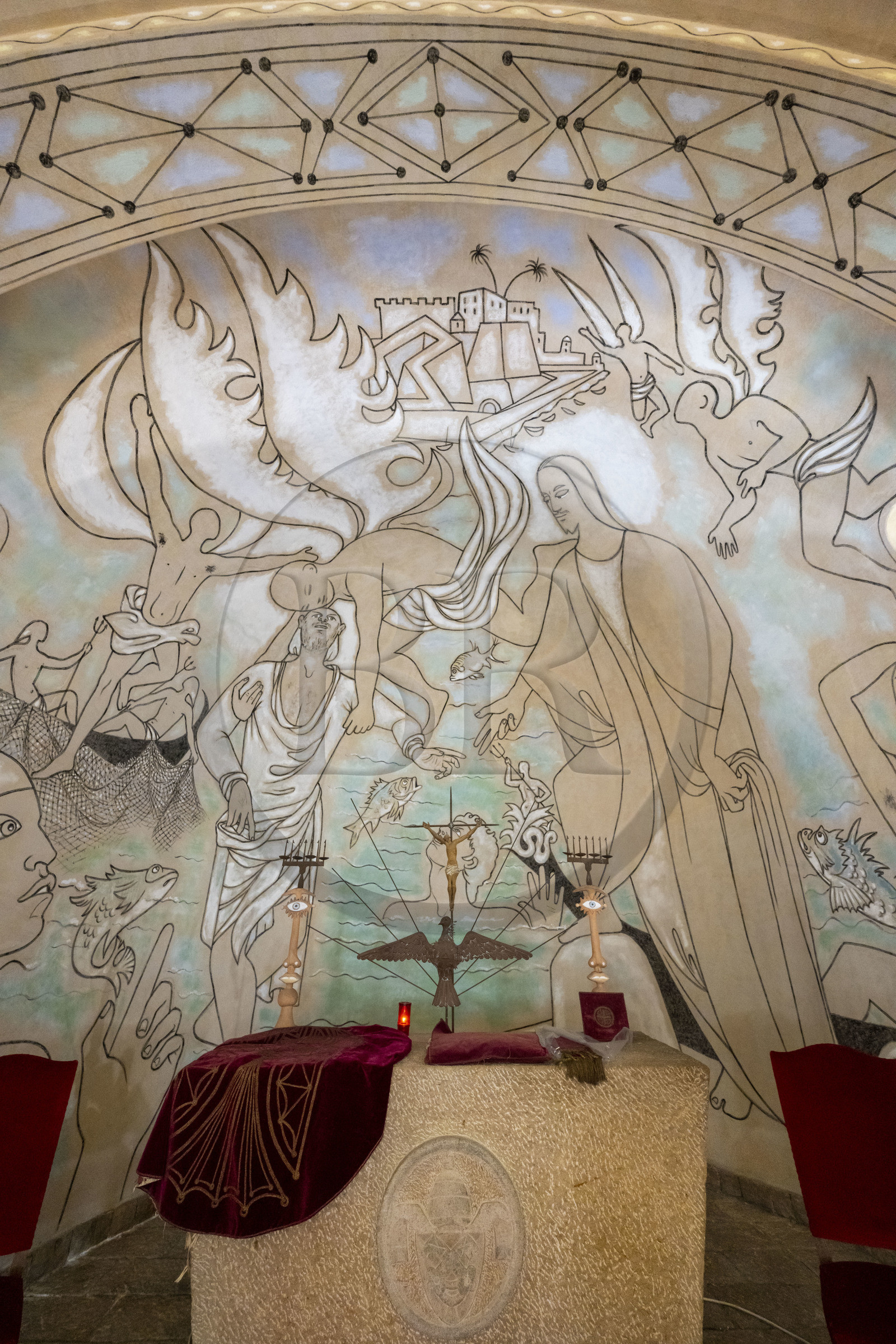 France, Alpes-Maritimes (06), Villefranche-sur-Mer, la chapelle Saint-Pierre propriété de la prud’homie des pêcheurs et décorée par Jean Cocteau