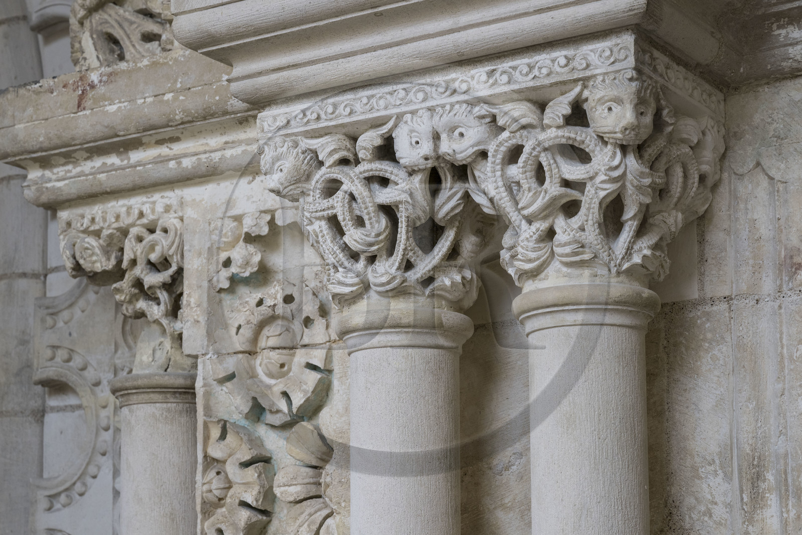 France, Yonne (89), Auxerre, l'abbaye Saint-Germain, la salle capitulaire du cloitre et son mur du XIIe siècle retrouvé derrière la reconstruction fin XVIIe siècle