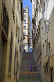 France, Rhone, Lyon, historical site listed as World Heritage by UNESCO, La Croix Rousse District, passage Mermet that allows access to the street Burdeau