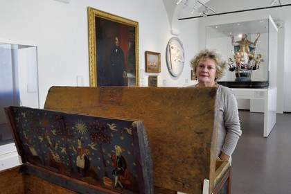 France, Haute Corse, Bastia, the Citadel district of Terra Nova, the palace of the Genoese governors that hosts the Musee d'Histoire de Bastia (Museum of Bastia History), 18th century sea-chest from the Cap Corse