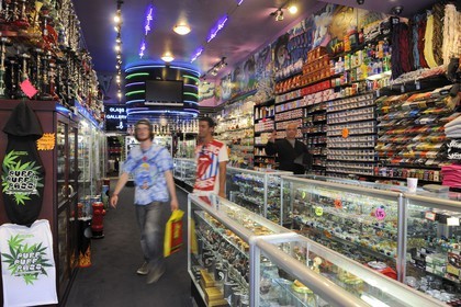 United States, California, San Francisco, formerly Hippie district of Haight-Ashbury, inside a shop of tabacco, marijuana pipes and bongs