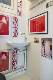 France, Paris, visual artist Jean-Pierre Raynaud in his studio apartment, inside the toilets, one of the artist's most intimate places of refuge where he can be close to some of his historical works that are dear to him