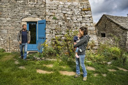 France, Aveyron, Nant, Marion Renoult and Romain Debord, new generation farmers from Larzac, at the Homs Aromatic Farm