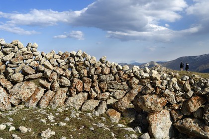 Azerbaijan, Quba (Guba) region, Greater Caucasus mountain range, hiking between the village of Qalaxudat and Giriz, stone walls